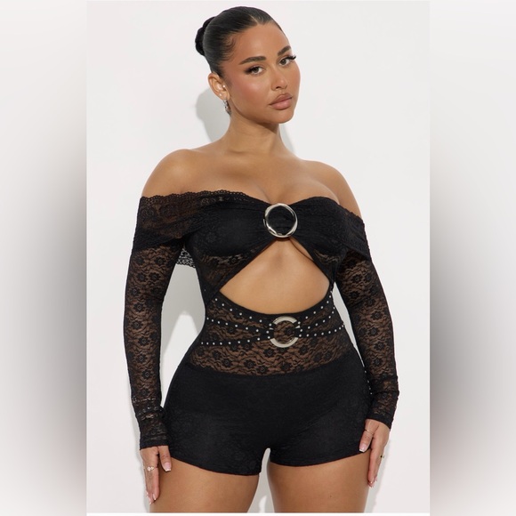 Fashion Nova Black Lace Cut-Out Romper - Picture 2 of 3